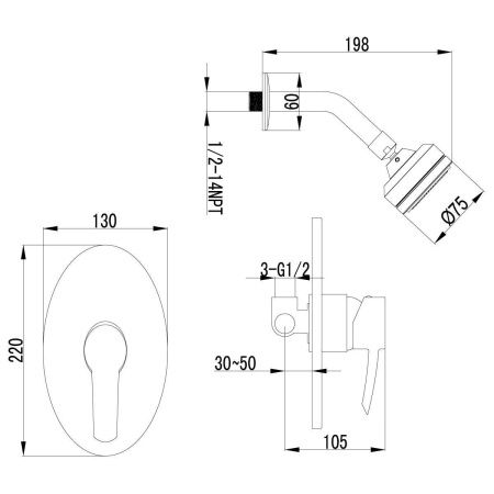 Смеситель для душа LeMark Atlantiss LM3220C встраиваемый в стену хром