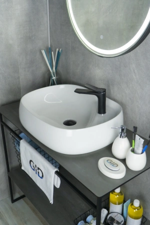 Раковина керамическая Gid Lago 51185 60х50 накладная цвет белый 1 отверстие под смеситель