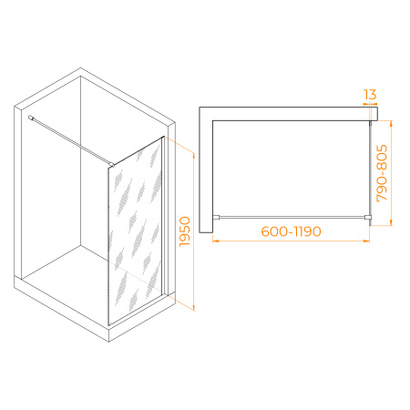 Душевая перегородка RGW Walk In 351001008-14 80х195 стекло прозрачное профиль черный
