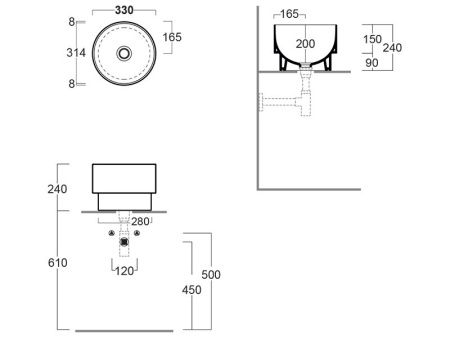 Раковина из сантехнического фаянса Simas PO 03 30х30 накладная цвет белый
