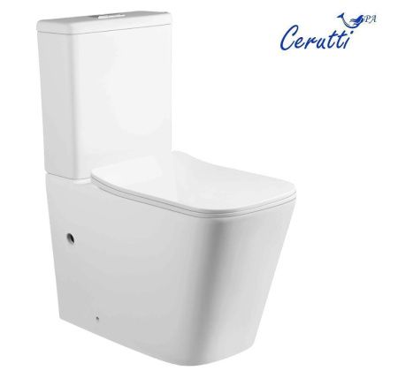 Унитаз напольный с бачком Cerutti SPA CT10314 белый с сиденьем микролифт безободковый каскадный смыв