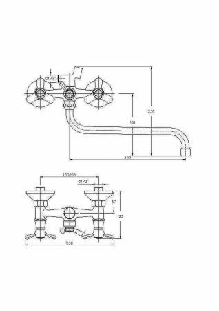 Смеситель для ванны и душа Haiba HB2212 настенный хром