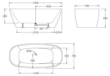 Ванна акриловая BelBagno BB72-1700-W0 170х80 отдельностоящая овальная с ножками