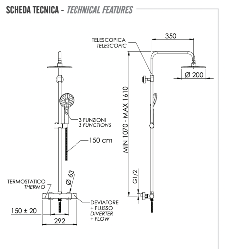Душевая стойка Remer Elegance EQ32A8MPMD20 настенная - фото 2