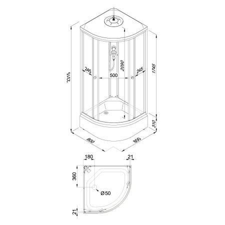 Душевая кабина Тритон Вельвет Щ0000064623 80х80 четверть круга с крышей ориентация универсальная