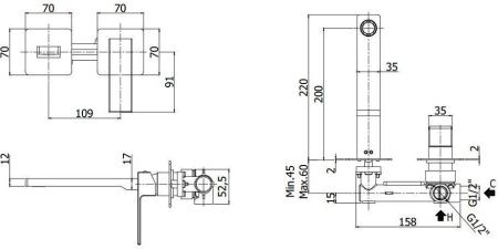 Смеситель для раковины Paffoni Elle EL105NO70 встраиваемый в стену черный