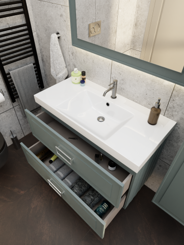 Тумба с раковиной La Fenice Cubo TWIN NFNC-01-CUB-G-100-2-2-100 101х62х49 подвесная цвет серо-зеленый - фото 5