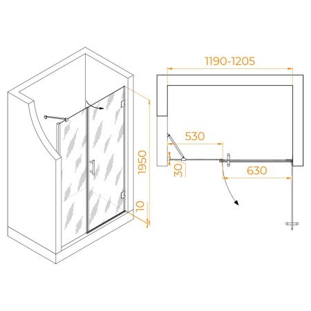 Душевая дверь RGW Hotel 350601212-14 120х195 стекло прозрачное профиль черный