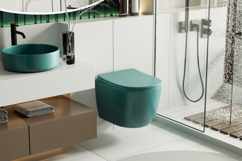 Унитаз подвесной Abber Bequem AC1101MBG зеленый матовый с сиденьем микролифт безободковый каскадный смыв - фото 3