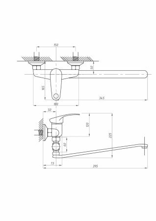 Смеситель для ванны и душа FAUZT FZs-614-125 настенный хром