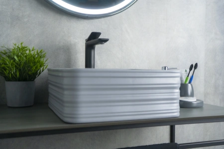 Раковина керамическая Gid Geométrico 53338 40х40 накладная цвет серый без отверстий под смеситель