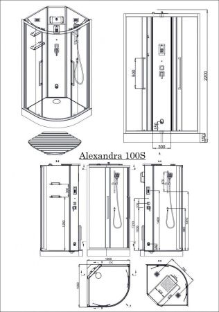 Душевая кабина Acquazzone Alexandra 100S с паром 100х100 четверть круга с крышей ориентация универсальная