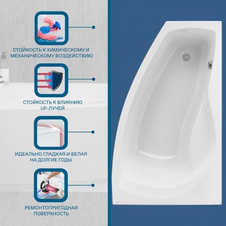 Ванна акриловая Santek Майорка XL 1WH111990 160х95 пристенная асимметричная без каркаса