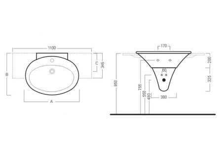 Раковина из сантехнического фаянса Hatria SCULTURE YR3801 110х60 подвесная цвет белый