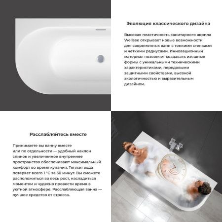 Ванна акриловая Wellsee Collaro 289103000 170х80 пристенная асимметричная с ножками