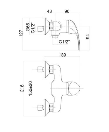 Смеситель для ванны и душа Fiore 32CR1230 настенный хром