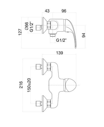 Смеситель для ванны и душа Fiore 32CR1230 настенный хром - фото 3