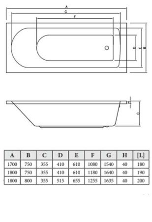 Ванна акриловая C-Bath CBQ009003 180х80 пристенная прямоугольная