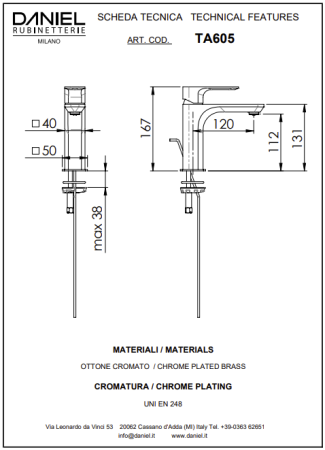 Смеситель Daniel Tiara TA605-63 на раковину бронза