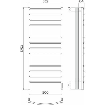 Полотенцесушитель электрический Terminus 4670078544476 55х125 хром
