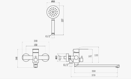 Смеситель для ванны D-Lin H147316 настенный сатин
