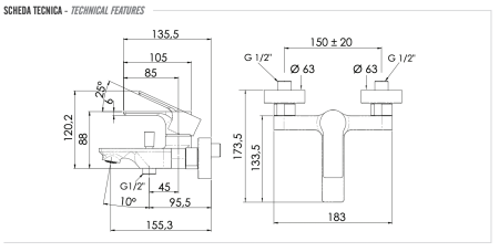 Смеситель для ванны Remer Energy EY05 настенный хром без термостата