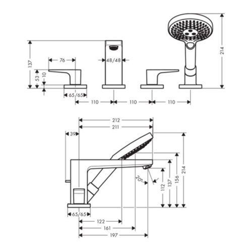 Смеситель Hansgrohe Metropol 32553000 на борт ванны хром - фото 2