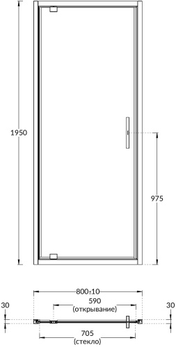 Душевая дверь Kerama Marazzi VETRO VE.80.PD.BLK.M 80x195 стекло прозрачное профиль черный матовый - фото 2
