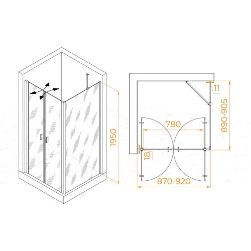 Душевой уголок RGW Passage 060814499-14 90х90 стекло прозрачное профиль черный без поддона - фото 2