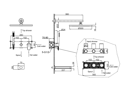 Душевая система Boheme Spectre 454-2-BR встраиваемая цвет бронза