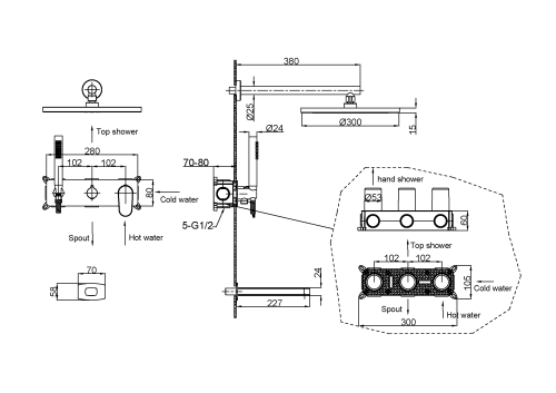 Душевая система Boheme Spectre 454-2-MG встраиваемая цвет золото матовое - фото 2