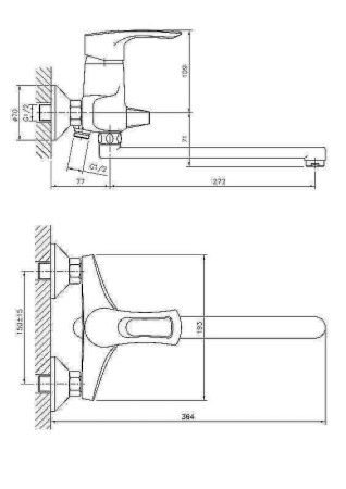 Смеситель для ванны и душа Haiba HB66 HB2266 настенный хром
