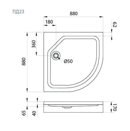 Душевой поддон акриловый Тритон Щ0000038721 90х90 белый с каркасом