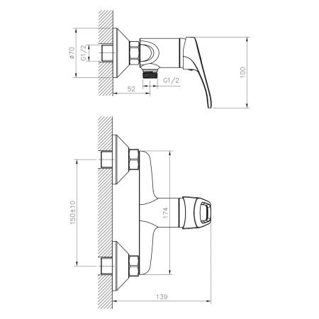 Смеситель для ванны и душа DECOROOM DR21 DR21056 настенный хром