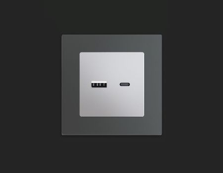 Комплект механизма розетки 2USB A+C 20W (быстрая зарядка) Ambrella Volt Alfa (Алфа) MA411010