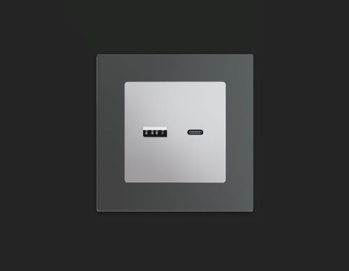 Комплект механизма розетки 2USB A+C 20W (быстрая зарядка) Ambrella Volt Alfa (Алфа) MA411010 - фото 2
