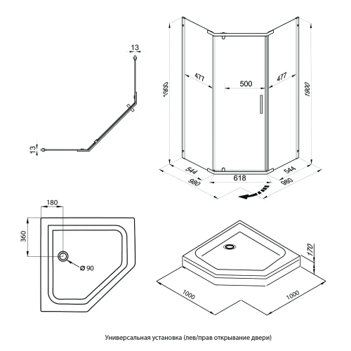 Душевой уголок Тритон Дека Щ0000073926 100х100 стекло прозрачное профиль хром с поддоном - фото 2