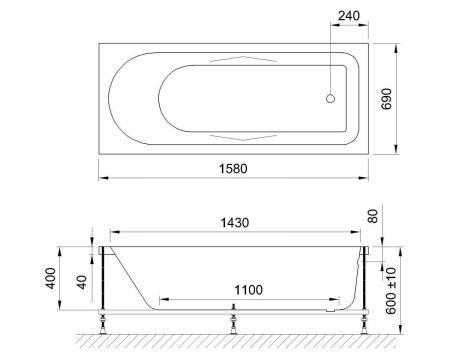 Ванна акриловая Royal Bath TUDOR RB407702ST 160х70 пристенная прямоугольная с каркасом