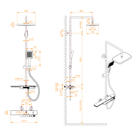 Душевая стойка RGW Shower Panels 51140134-03 настенная цвет белый с термостатом