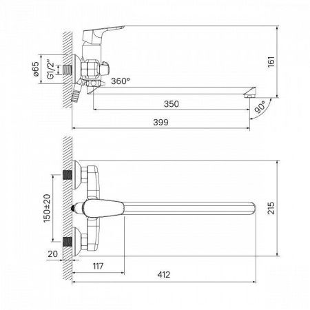 Смеситель для ванны и душа IDDIS Zodiac ZODSBL2i10 настенный хром
