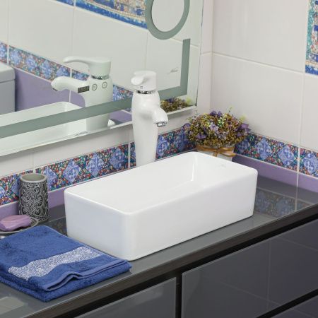 Раковина из сантехнического фарфора Melana 320320-805 50х20 накладная цвет белый без отверстий под смеситель