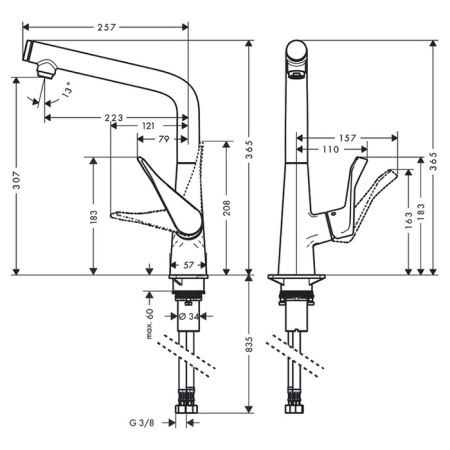Смеситель для кухни Hansgrohe Metris Select 14883800 на мойку вороненая сталь