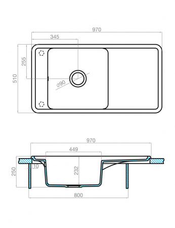 Кухонная мойка Aquaton Беллис 1A725132BS240 97х51 цвет белый