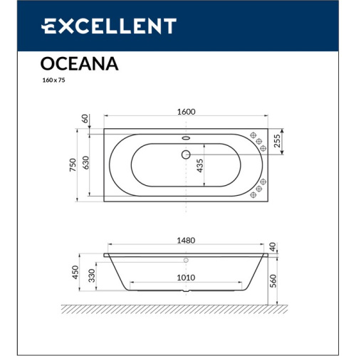 Ванна гидромассажная Excellent OCEANA WAEX.OCE16.LINE.GL 160х75  прямоугольная - фото 3