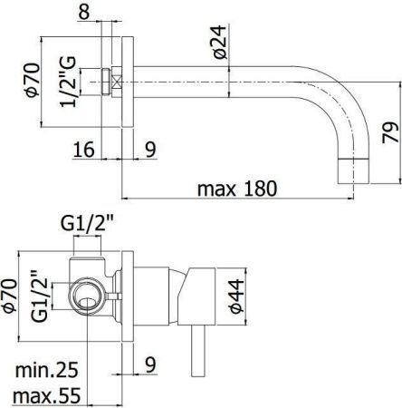 Смеситель для раковины Paffoni Stick SK006CR70 встраиваемый в стену хром