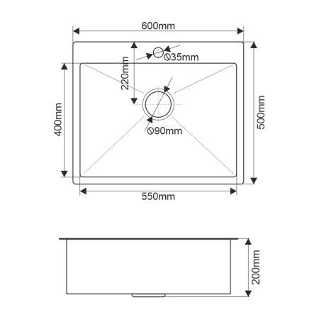 Кухонная мойка Melana ProfLine MLN-R6050HK 60х50 цвет сатин поверхность матовая
