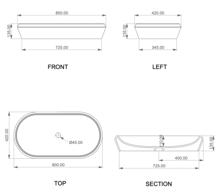 Раковина керамическая GSG Ceramic Design Cruise CRLAVOV80000 80х40 накладная цвет белый без отверстий под смеситель