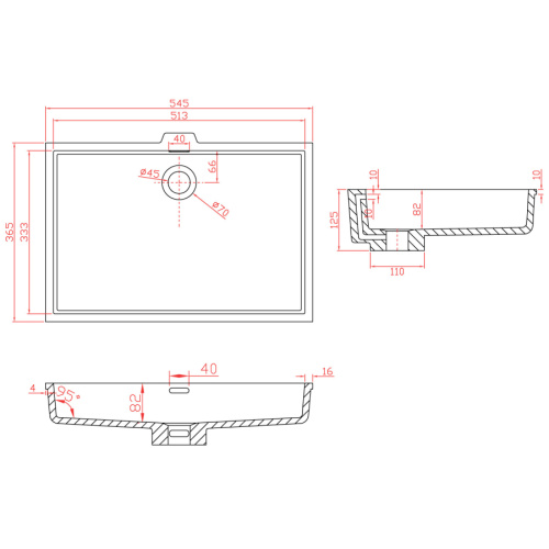 Раковина из искусственного камня MonteBianco Castello Uno 12113 55х37 встраиваемая цвет белый матовый без отверстий под смеситель - фото 5