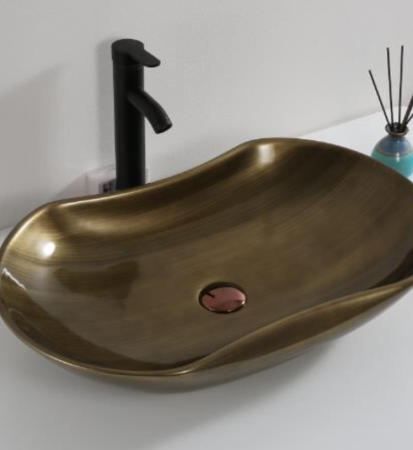 Раковина из санфаянса CeramaLux D1334H466 66х42 накладная цвет бронза