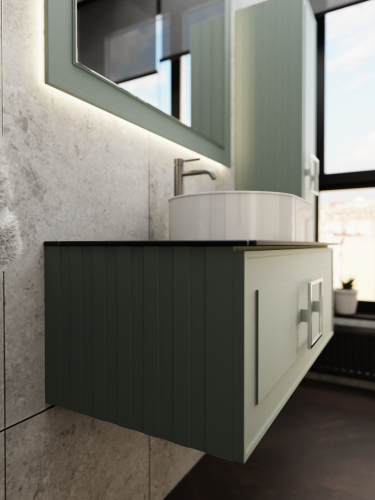 Тумба со столешницей La Fenice CUBO NFNC-01-CUB-G-100-3-GB 100х36х49 подвесная цвет серый/зелёный - фото 5